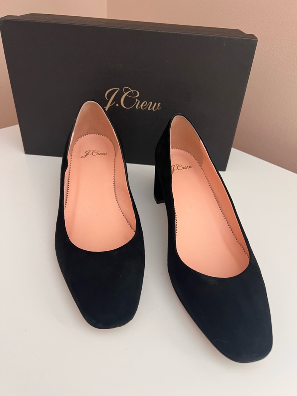 J. Crew Black Suede Block Heel Pumps 9